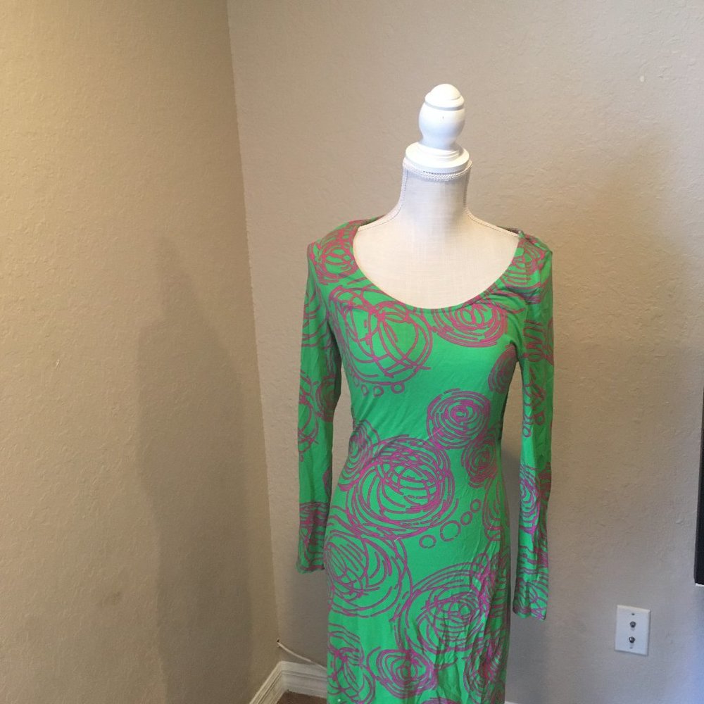 Adorable Green and Pink Fitted Dress